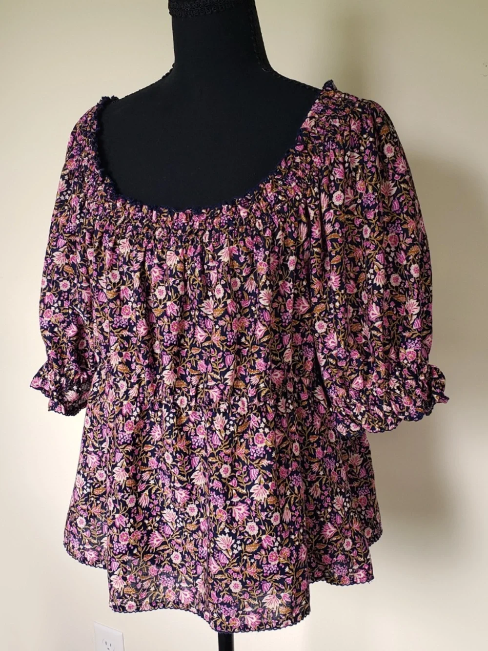 Old Navy Floral Smocked Puff Sleeve Blouse L Boho Cottagecore